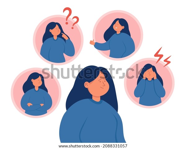 Different Emotions Mood Change Woman Girl Stock Vector (Royalty Free ...