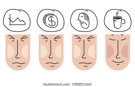 Different emotions. Problems can wait. Morning refreshment is a cup of coffee or tea. Abstract vector illustration