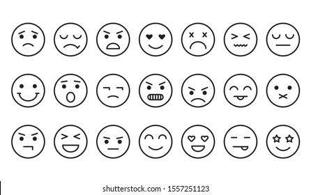Different emotions, smile face icons, outline design. Vector illustration