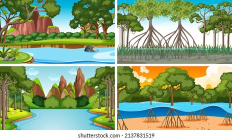 Different empty forest scenes illustration