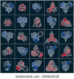Different engineering constructions collection, abstract vectors set.