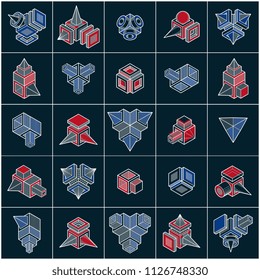 Different engineering constructions collection, abstract vectors set.