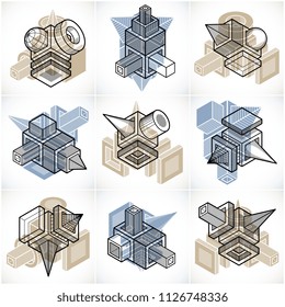 Different engineering constructions collection, abstract vectors set.
