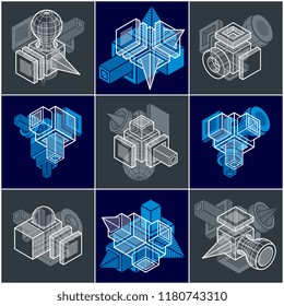 Different engineering constructions collection, abstract vectors set.