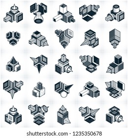 Different engineering constructions collection, abstract vectors set.