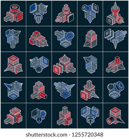 Different engineering constructions collection, abstract vectors set.