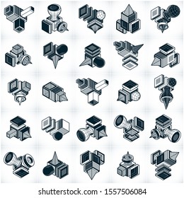Different engineering constructions collection, abstract vectors set.