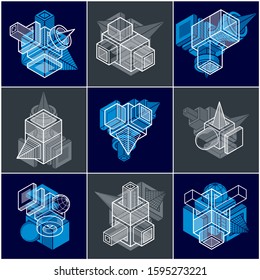 Different engineering constructions collection, abstract vectors set.