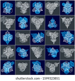 Different engineering constructions collection, abstract vectors set.