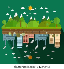 The different of Environmentally landscape factory and forest on green background Vector illustration