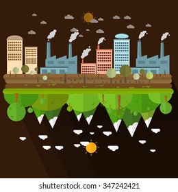 The different of Environmentally landscape factory and forest on brown background Vector illustration