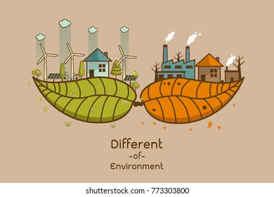 The different of Environmentally landscape factory and forest ,green earth- ecology concept green information with ecology and green city of energy saving or clean energy with green collection.Ecology