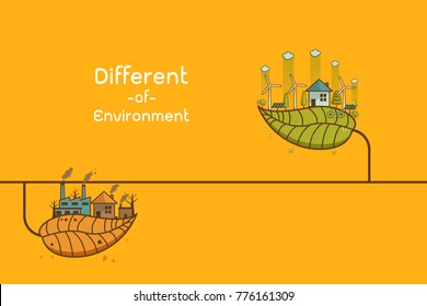 The different of Environmentally landscape factory and forest ,green earth- ecology concept green information with ecology and green city of energy saving or clean energy with green collection.