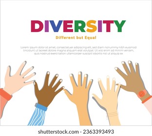 different but equal and diversity skins hands touching each other design, people multiethnic race and community theme Vector illustration