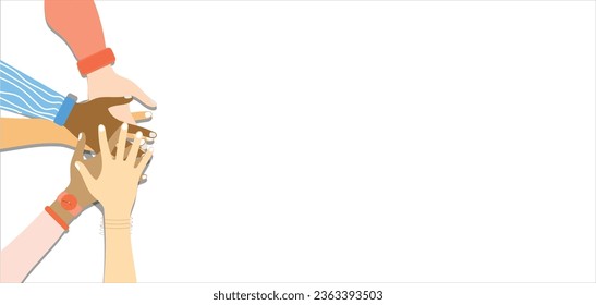 different but equal and diversity skins hands touching each other design, people multiethnic race and community theme Vector illustration