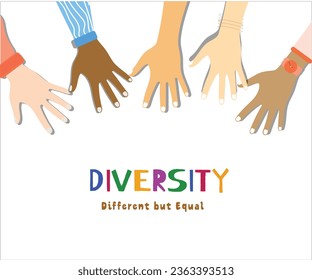 different but equal and diversity skins hands touching each other design, people multiethnic race and community theme Vector illustration