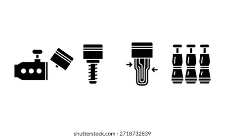 Diferentes componentes del equipo, máquina de perforación, cabeza de perforación y otras piezas para uso industrial en estilo blanco y negro