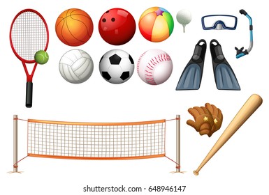 Different equipments for different sports illustration