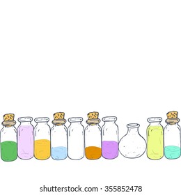 Different essential oils in glass bottles