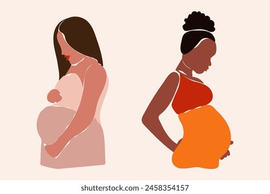 Different ethnic faceless abstract  pregnant women
