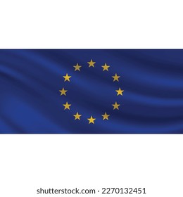 Different Europe union flag isolated on white background. Abstract fabric texture with waving design
