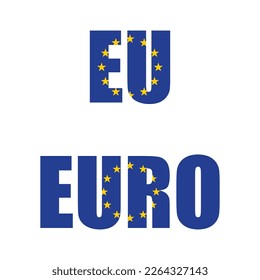 Different Europe union text with inner flag isolated on white background
