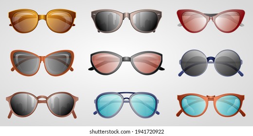 Diferentes gafas de sol oculares diarias aisladas en blanco