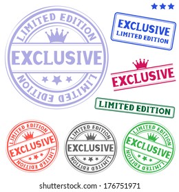 The different exclusive colored stamp isolated on white background