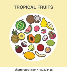 Different exotic fruits in circle composition