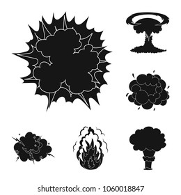 Different explosions black icons in set collection for design.Flash and flame vector symbol stock web illustration.
