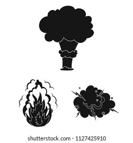 Different explosions black icons in set collection for design.Flash and flame vector symbol stock web illustration.