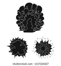 Different explosions black icons in set collection for design.Flash and flame vector symbol stock web illustration.