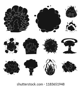 Different explosions black icons in set collection for design.Flash and flame vector symbol stock web illustration.