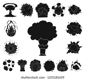 Different explosions black icons in set collection for design.Flash and flame vector symbol stock web illustration.