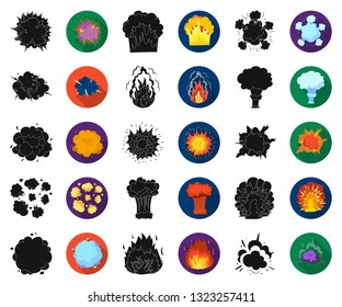 Different explosions black,flat icons in set collection for design.Flash and flame vector symbol stock web illustration.