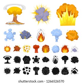 Different explosions cartoon, black icons in set collection for design.Flash and flame vector symbol stock web illustration.