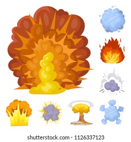 Different explosions cartoon icons in set collection for design.Flash and flame vector symbol stock web illustration.