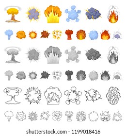 Different explosions cartoon icons in set collection for design.Flash and flame vector symbol stock web illustration.