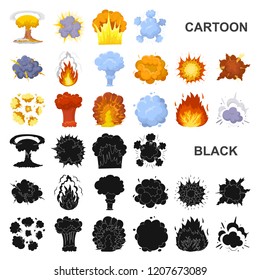 Different explosions cartoon icons in set collection for design.Flash and flame vector symbol stock web illustration.