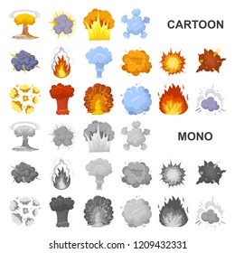 Different explosions cartoon icons in set collection for design.Flash and flame vector symbol stock web illustration.