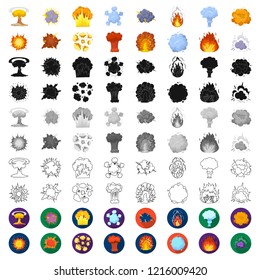 Different explosions cartoon icons in set collection for design.Flash and flame vector symbol stock web illustration.