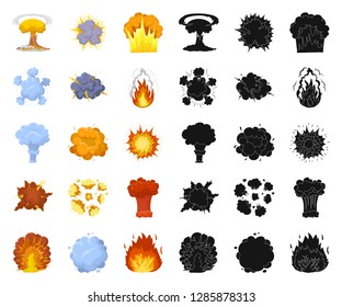 Different explosions cartoon,black icons in set collection for design.Flash and flame vector symbol stock web illustration.