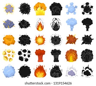 Different explosions cartoon,black icons in set collection for design.Flash and flame vector symbol stock web illustration.