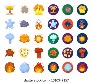 Different explosions cartoon,flat icons in set collection for design.Flash and flame vector symbol stock web illustration.