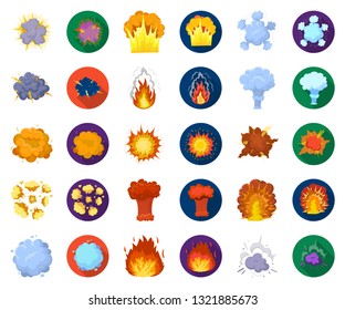 Different explosions cartoon,flat icons in set collection for design.Flash and flame vector symbol stock web illustration.