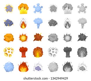 Different explosions cartoon,mono icons in set collection for design.Flash and flame vector symbol stock web illustration.