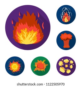 Different explosions flat icons in set collection for design.Flash and flame vector symbol stock web illustration.