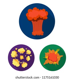 Different explosions flat icons in set collection for design.Flash and flame vector symbol stock web illustration.