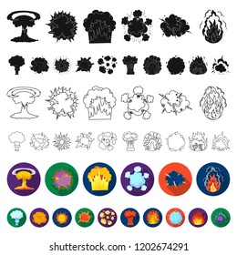 Different explosions flat icons in set collection for design.Flash and flame vector symbol stock web illustration.