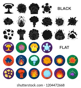 Different explosions flat icons in set collection for design.Flash and flame vector symbol stock web illustration.